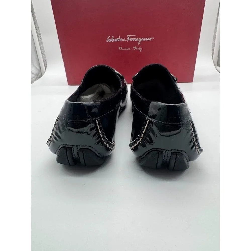Salvatore Ferragamo Black Patent Leather Parigi Gancini Bit Driver Loafers